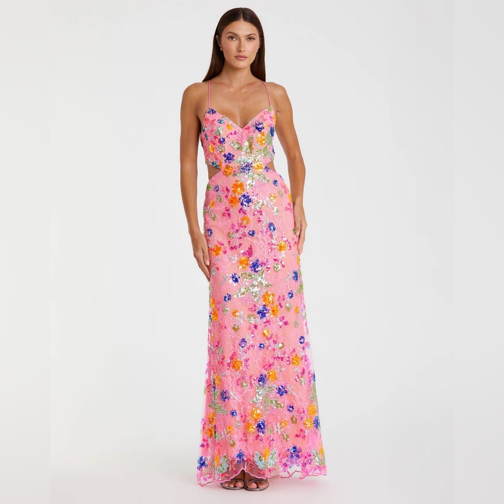 Mac Duggal Embellished Lace Strappy Column Gown